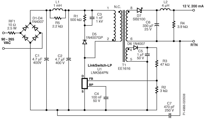 DI-178, LNK564PN, 2.4W, Low Cost, High Efficiency Linear Replacement Power Supply