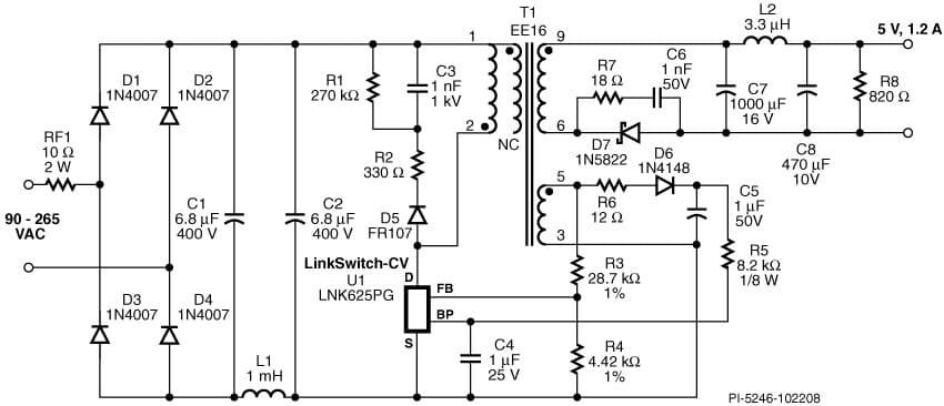 RDR-201, 6W Constant Voltage (CV) Adapter Reference Design Using LNK625PG