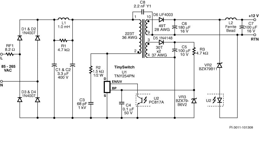 DI-27, TNY254PN, 3W AC Adapter: <10mW No-load Consumption