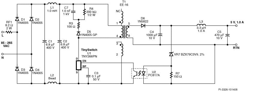 DI-34, TNY266PN, 5W Universal Adapter