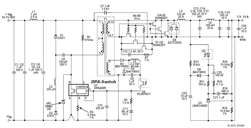 DI-31, DPA426RN, 5 V, 70W DC-DC Converter With Synchronous Rectification