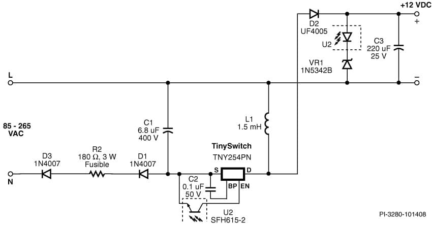 DI-42, TNY254PN, Non-isolated Flyback (Buck/Boost) Converter