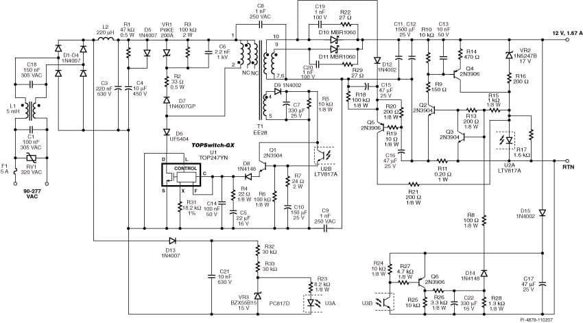 DER-167, 20W Single Output, Power Factor Corrected LED Driver Using TOP247YN