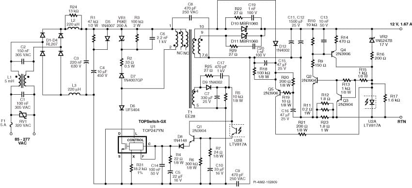 DER-168, 20W Single Output, Power Factor Corrected LED Driver Using TOP247YN