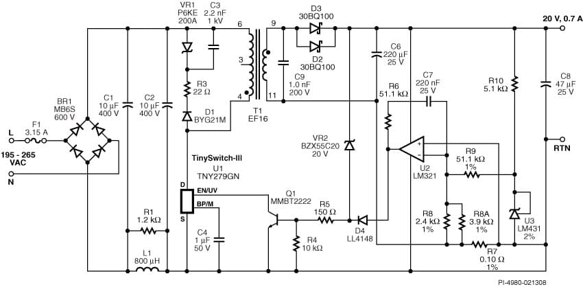 DI-173, TNY279GN, 14W, LED Driver Power Supply With High Efficiency