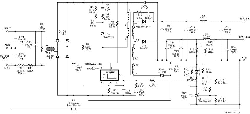 DI-66, TOP246YN, 45W, Universal Input, LCD Monitor Internal Supply