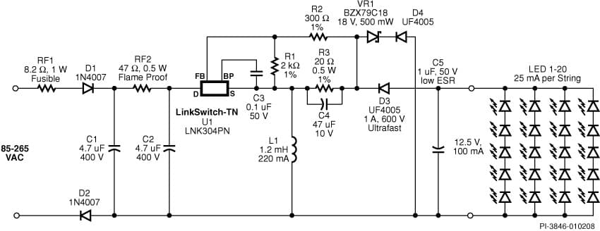 DI-74, LNK304PN, 1.25W Non-Isolated Constant Current LED Driver