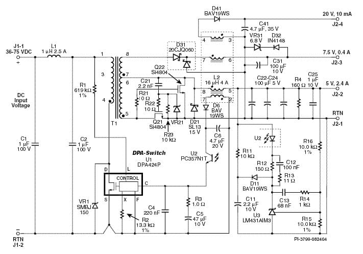 DI-69, DPA424PN, 15W Multi-Output DC-DC Converter