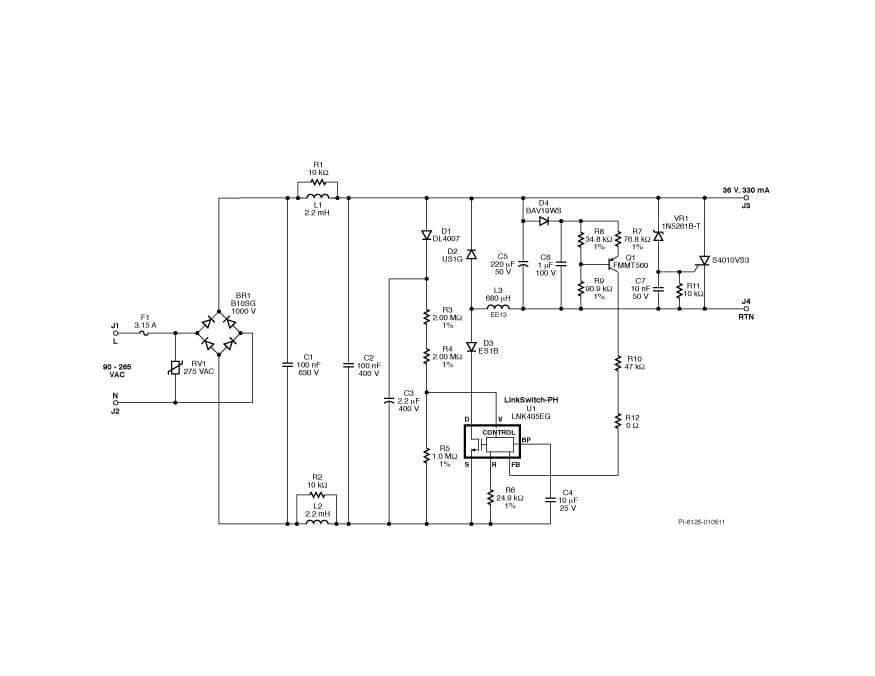 RDR-257, 12W Non-Isolated, Buck Topology, Power Factor Corrected, LED Driver Using LinkSwitch-PH LNK405EG