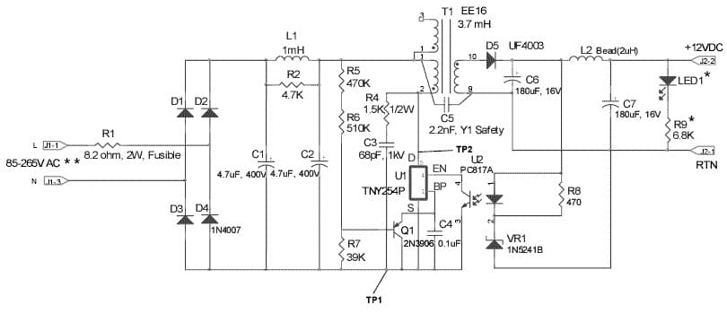 EPR-15, 3W, Universal Input, Single Output, Isolated Converter with TNY254 (EP-15)