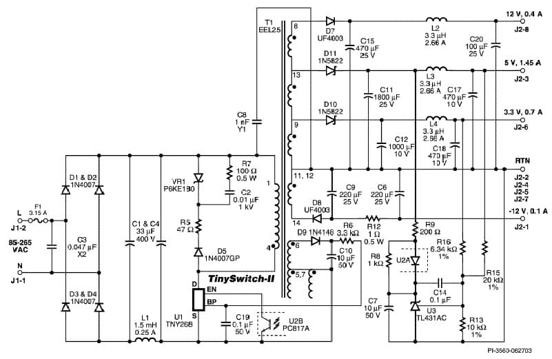 EPR-29, Multiple Output 11W (15.5W peak) AC-DC Power Supply using TNY268P (TinySwitch-II)