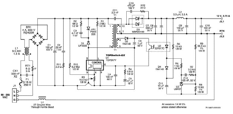 EPR-33, 45W LCD Monitor External Power Supply using TOP247Y (TOPSwitch-GX)