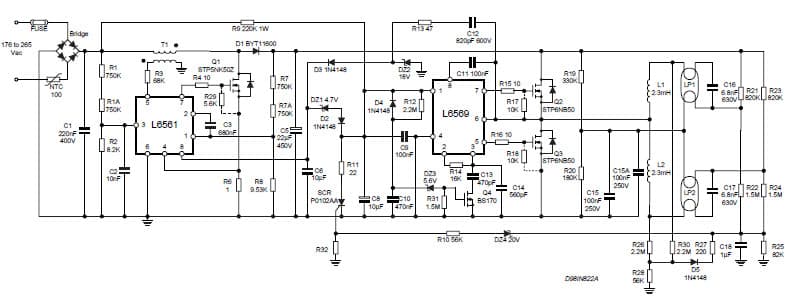 2-Lamp, 18W Fluorescent Lamp Driver Application Circuit