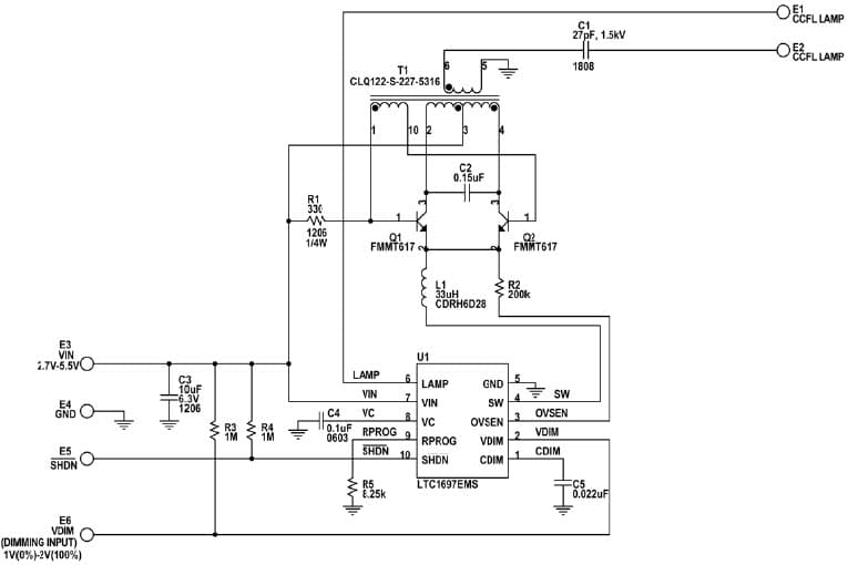 DC510A, Demo Board Using LTC1697EMS 1 Watt CCFL Controller with Vin = 2.7V - 5.5V