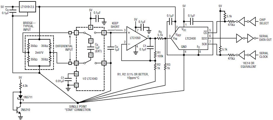 LTC2400 Differential to Single-Ended Converter for Single 5V Supply