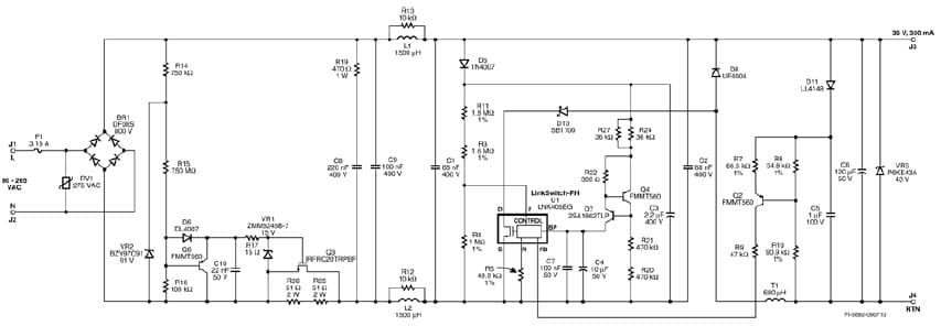 DER-192, 12W Non-Isolated, Buck Topology, Power Factor Corrected, LED Driver Using LinkSwitch-PH LNK405EG