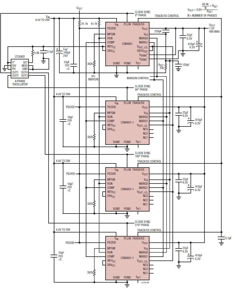 LTM4601-1, Simply Parallel Multiple DC/DC Module Regulator Systems to Achieve Higher Output Current