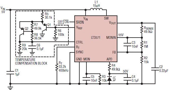 LT3571, Temperature-compensated APD power supply