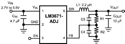 LM3671MF-1.5EV, Evaluation Board for the LM3671, 2MHz, 600mA Step-Down DC-DC Converter in SOT23-5 and 5-Bump Micro SMD