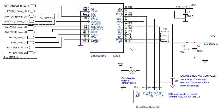 Migrating from the Teridian 73S8024RN to the 73S8009R for 2.7V to 3.6V, 4.75V to 6V Adapter Card