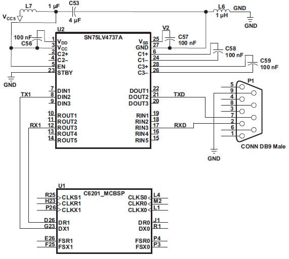 TMS320C620x/C642x McBSP: UART Application Circuit