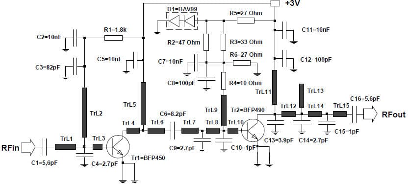 Power-Amplifier Module at 1.9-GHz Using BFP450 and BFP490