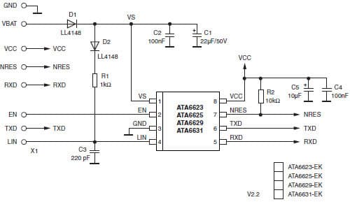 Application Circuit for the ATA6629/ATA6631 LIN Transceiver Board