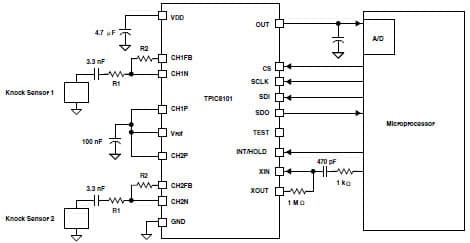 TPIC8101 Knock Sensor Interface Technical Brief Application Circuit