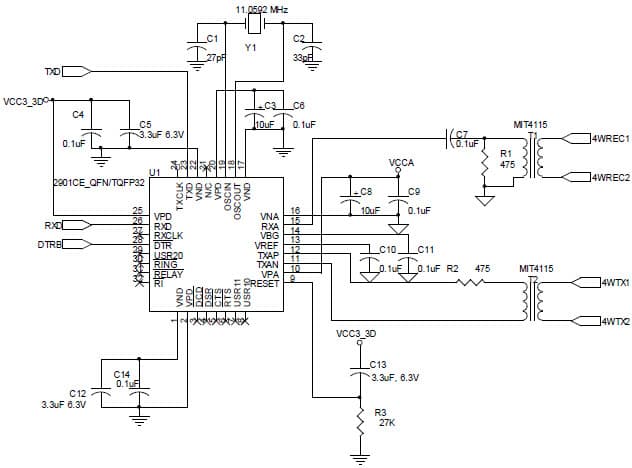 73M2901CE Using in a 4-Wire Application