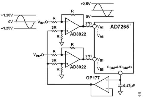 AD7265 12-Bit, 3-Channel SAR ADC in Differential and Single-Ended Configurations Using the AD8022 High Speed Op-Amp