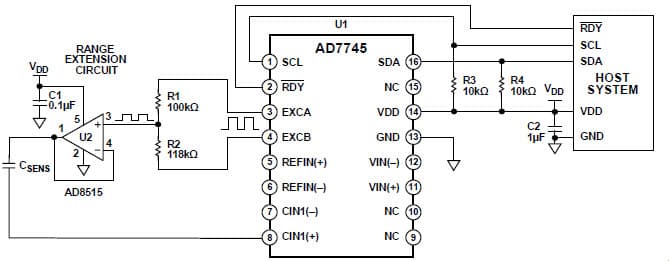 Extending the Capacitive Input Range of the AD7745 Capacitance-to-Digital Converter