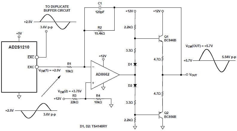 High Current Driver for the AD2S1210 Resolver-to-Digital Reference Signal Output