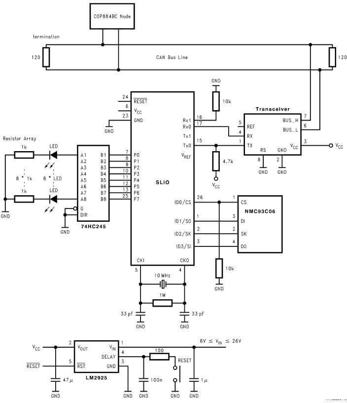 SLIO-CAN CAN-Linked I/O Application Circuit based on COP884BC MCU