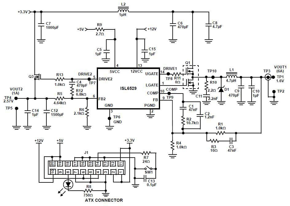 1.6V, 2.57V DC to DC Multi-Output Power Supply for ATX Power Supply