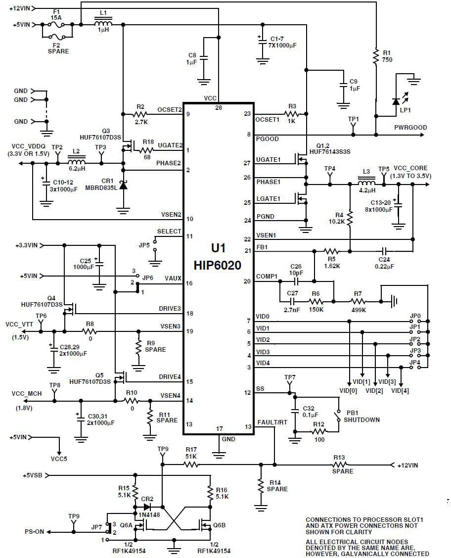 AN9836, Application Note for Motherboard Power Conversion Solutions Using the HIP6020 Controller IC