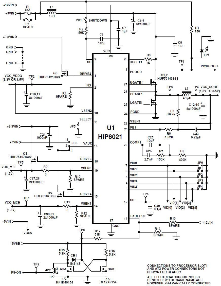 AN9836, Application Note for Motherboard Power Conversion Solutions Using the HIP6021 Controller IC