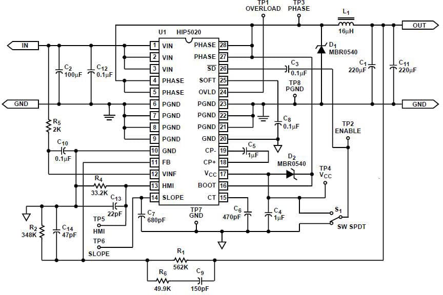 AN9643.1, Application Note for HIP5020 Circuit 1 - Evaluation Board HIP5020EVAL1