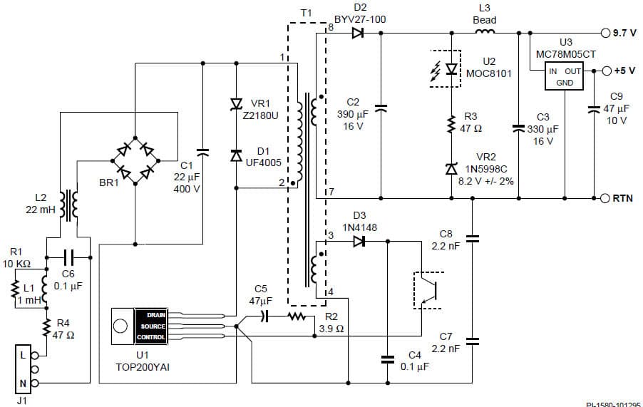 DN-13, TOPSwitch Power Supply for Echelon PLT-20 Power Line Transceiver