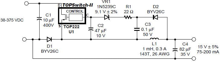 DI-1, TOP222P, 3W Buck Converter for Industrial Bias