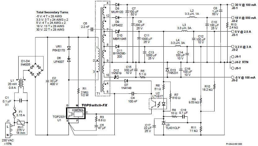 DI-9, TOP233Y, 35W Set-top Box (multiple output)