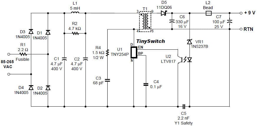 RD8, TinySwitch, 85 to 265 VAC Input, 3W Output