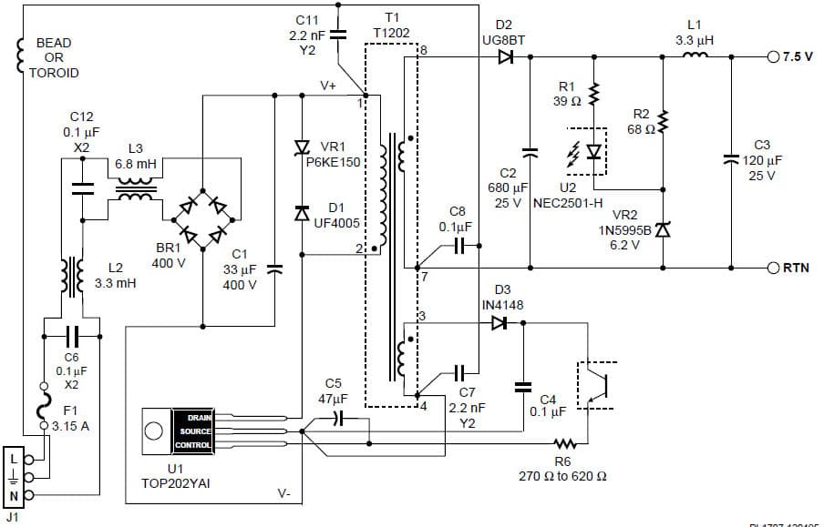 Modified ST202A Power Supply, 3-Wire Input with Two Cascaded LC EMI Filters