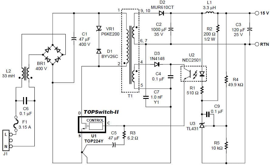 Typical Flyback Power Supply Using TOP224