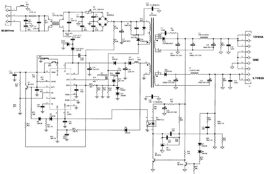 60W, 5.1V, 12V AC to DC Multi-Output Power Supply for LCD Monitor