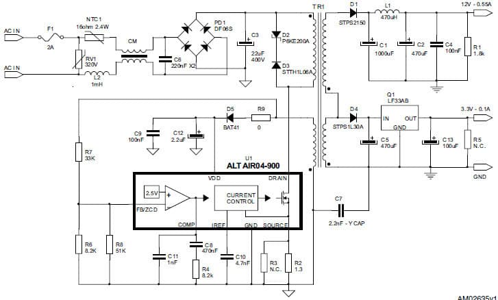 EVLALTAIR900-M1, Evaluation Board of a Double output SMPS for power line application using ALTAIR04-900 primary controller