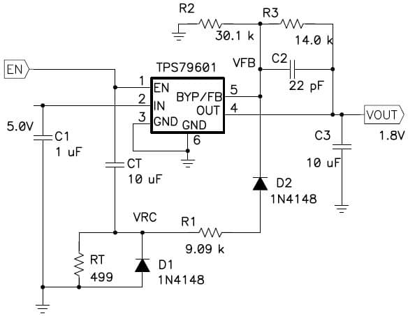 1.8V Monotonic, Inrush Current Limited Start-Up Application Circuit for Linear Regulator