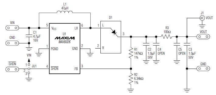 MAX5026EVKIT, Evaluation Kit for MAX5026 36V DC to DC Single Output Power Supply for Cable Modem