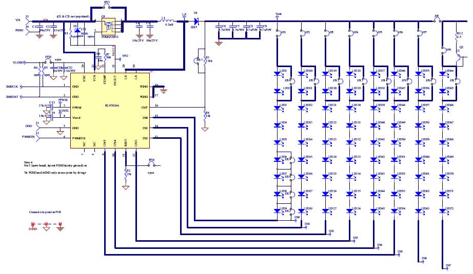 ISL97636AEVALZ, Evaluation Board for evaluating ISL97636A 6 Channel LED Driver