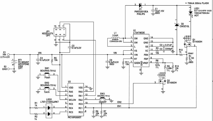 LT3479EDE Demo Board, High Current Boost LED Driver, Vin = 2.7V-4.5V