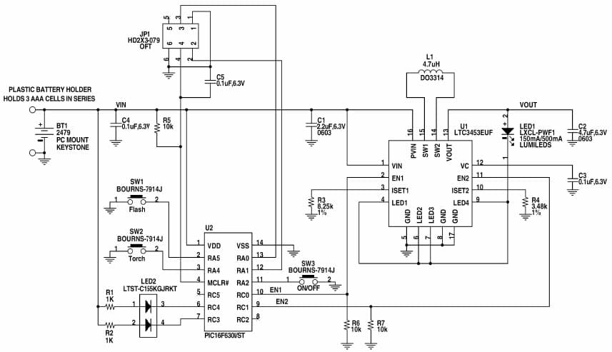 DC810A, LTC3453EUF Demo Board, High Efficiency Buck-Boost Flash LED Driver